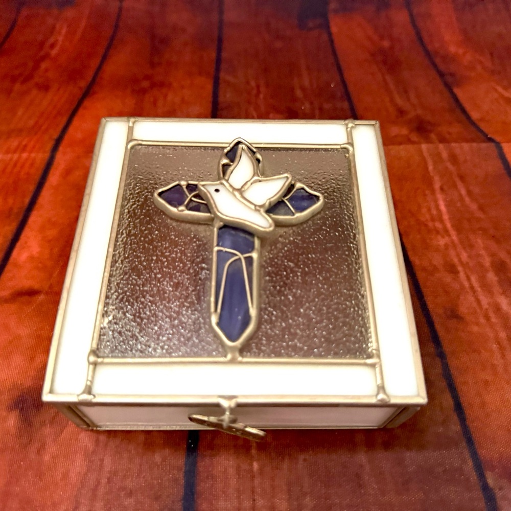 vintage 1940 Confirmation stained glass keepsake box